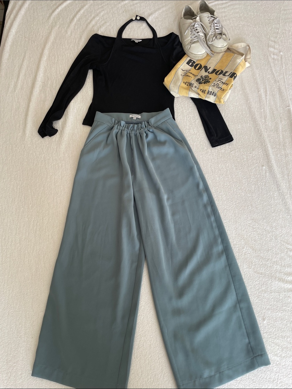 Petite Studio: set of 2 - Black Too and Wide Leg High-Waist Pants in Dusty Blue